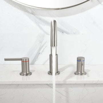 8 in Widespread Double Handle 1.2 GPM Bathroom Faucet with Quick Connect Hose and Water Supply Hose in Brushed Nickel