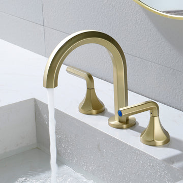 8 in Widespread Double Handle 1.2 GPM Bathroom Faucet with Quick Connect Hose and Water Supply Hose in Brushed Gold