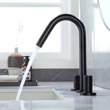 8 in Widespread Double Handle 360 Degree Swivel Spout Bathroom Faucet with Quick Connect Hose in Matte Black