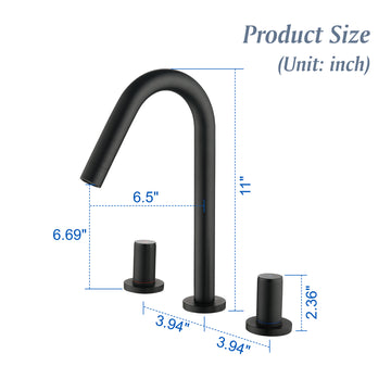 8 in Widespread Double Handle 360 Degree Swivel Spout Bathroom Faucet with Quick Connect Hose in Matte Black