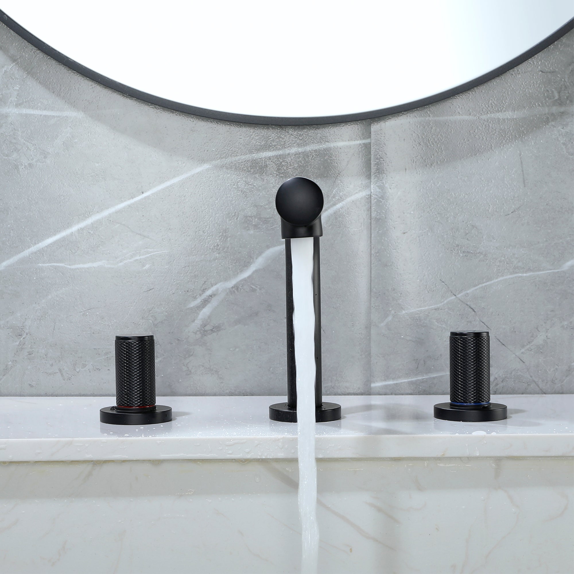 8 in Widespread Double Handle 360 Degree Swivel Spout Bathroom Faucet with Quick Connect Hose in Matte Black