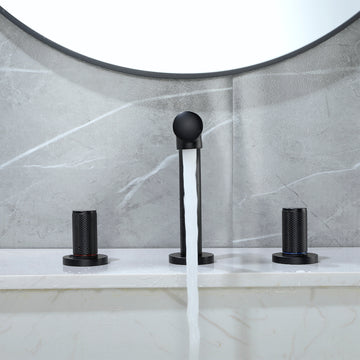 8 in Widespread Double Handle 360 Degree Swivel Spout Bathroom Faucet with Quick Connect Hose in Matte Black