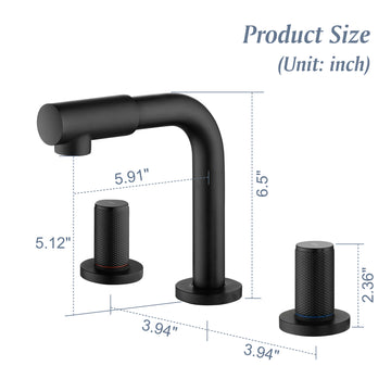8 in Widespread Double Handle 360 Degree Swivel Spout Bathroom Faucet with Quick Connect Hose in Matte Black