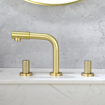 8 in Widespread Double Handle 360 Degree Swivel Spout Bathroom Faucet with Quick Connect Hose in Brushed Gold
