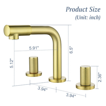 8 in Widespread Double Handle 360 Degree Swivel Spout Bathroom Faucet with Quick Connect Hose in Brushed Gold