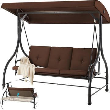 3-Person Metal Patio Swing Outdoor Porch Swing Chair for Adults for Garden Backyard Deck