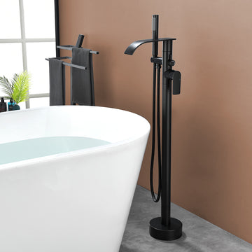 Black Bathtub Faucet Dual Function 360° Rotatable 1.5m SUS304 Hose Single Handle