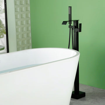 Black Bathtub Faucet Dual Function 360° Rotatable 1.5m SUS304 Hose Independent Handles