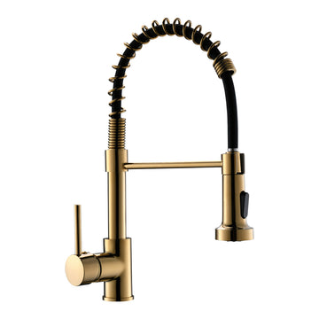 Contemporary Single Handle Gooseneck Pull Down Sprayer Kitchen Faucet Brushed Gold