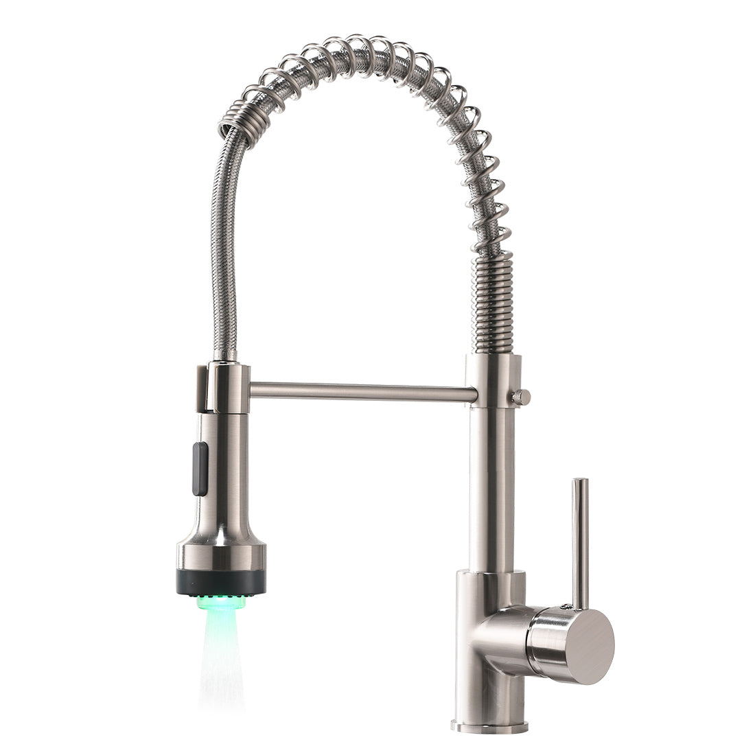Brushed Nickel Single Handle Gooseneck Pull Down Sprayer Kitchen Faucet with LED Light and Water Supply Lines