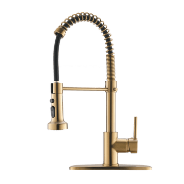 Contemporary Single Handle Gooseneck Pull Down Sprayer Kitchen Faucet Brushed Gold