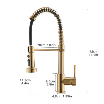 Contemporary Single Handle Gooseneck Pull Down Sprayer Kitchen Faucet Brushed Gold