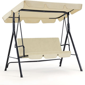 3-Person Metal Patio Swing with Removable Cushion Patio Swing Outdoor Porch Swing Chair for Adults for Garden Backyard Deck