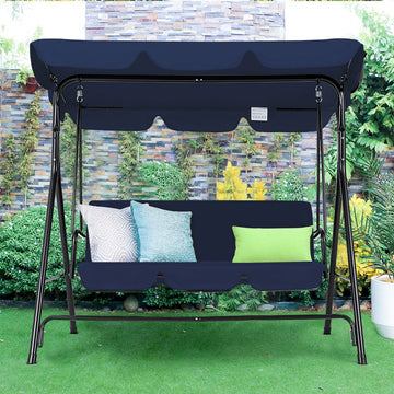 3-Person Metal Patio Swing with Removable Cushion Patio Swing Outdoor Porch Swing Chair for Adults for Garden Backyard Deck