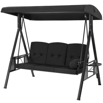 3-Person Metal Patio Swing with Removable Cushion & Cup Holder Patio Swing Outdoor Porch Swing Chair for Adults for Garden Backyard Deck