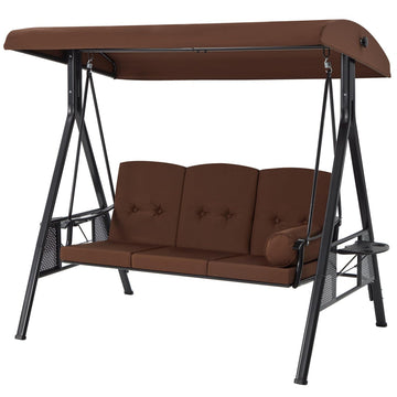 3-Person Metal Patio Swing with Removable Cushion & Cup Holder Patio Swing Outdoor Porch Swing Chair for Adults for Garden Backyard Deck