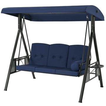 3-Person Metal Patio Swing with Removable Cushion & Cup Holder Patio Swing Outdoor Porch Swing Chair for Adults for Garden Backyard Deck