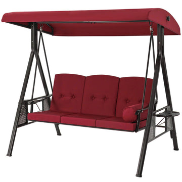 3-Person Metal Patio Swing with Removable Cushion & Cup Holder Patio Swing Outdoor Porch Swing Chair for Adults for Garden Backyard Deck