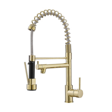 Contemporary Single Handle Gooseneck Pull Down Sprayer Kitchen Faucet Brushed Gold