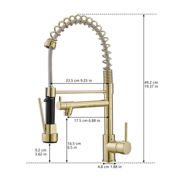 Contemporary Single Handle Gooseneck Pull Down Sprayer Kitchen Faucet Brushed Gold