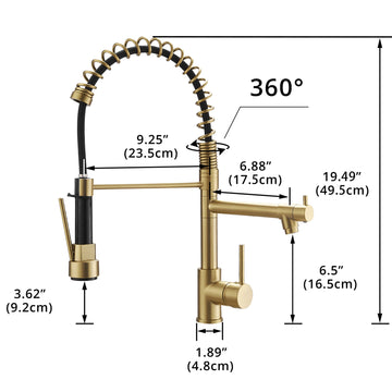 Brushed Gold 2 Spray Patterns Single Handle No Sensor Pull Down Sprayer Kitchen Faucet with Pot Filler