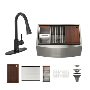 Stainless Steel Kitchen Sink and Pull-Down Kitchen Faucet Set with Cutting Board, Roller Blind, Drain Basket, Drain Grid and Drainer