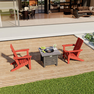 3-Piece HDPE Adirondack Chairs Outdoor Conversation Set with 32-inch Propane Fire Pit Table