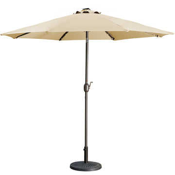 9 ft Patio Umbrella Outdoor Market 32 LED Solar Umbrella with Tilt and Crank (Taupe)