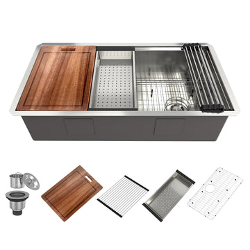 36 Inch Stainless Steel Brushed Kitchen Manual Sink With Large Single Grooves Under The Table