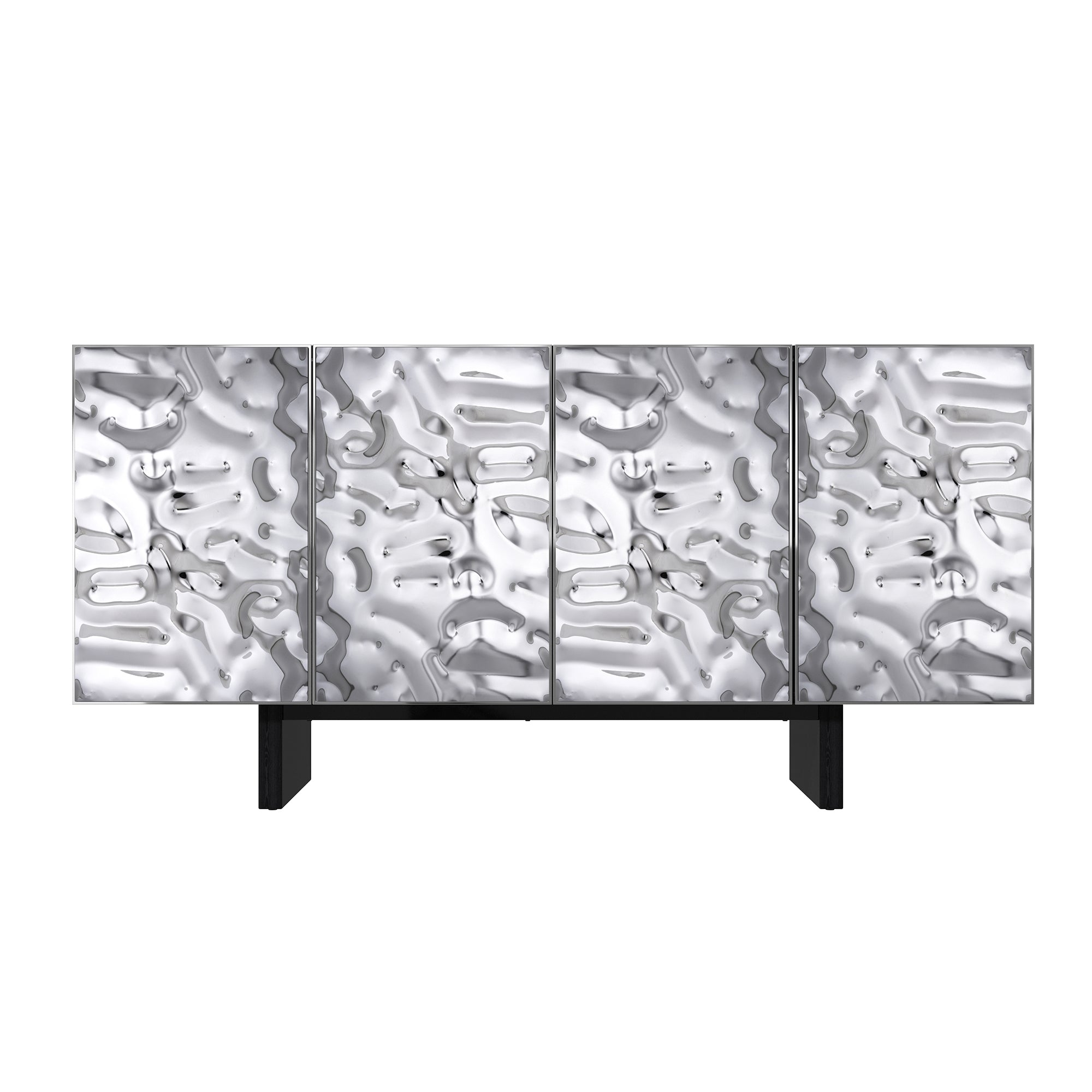 4 Door Storage Cabinet with Stainless Steel Wave Polished Doors