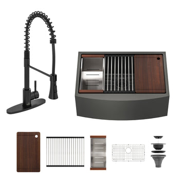 Stainless Steel Kitchen Sink and Kitchen Faucet Set with Cutting Board, Roller Blind, Drain Basket, Drain Grid and Drainer