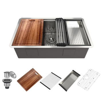32 Inch Stainless Steel Brushed Kitchen Manual Sink With Single Grooves Under The Counter