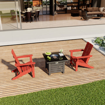3-Piece HDPE Adirondack Chairs Outdoor Conversation Set with 32-inch Propane Fire Pit Table