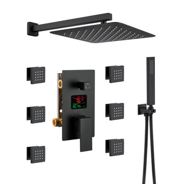 Matte-Black-Wall-Mount-Thermostatic-Rain-Shower-System-with-Handheld-Shower-Shower-System-with-Side-Body-Jets-and-Digital-Display