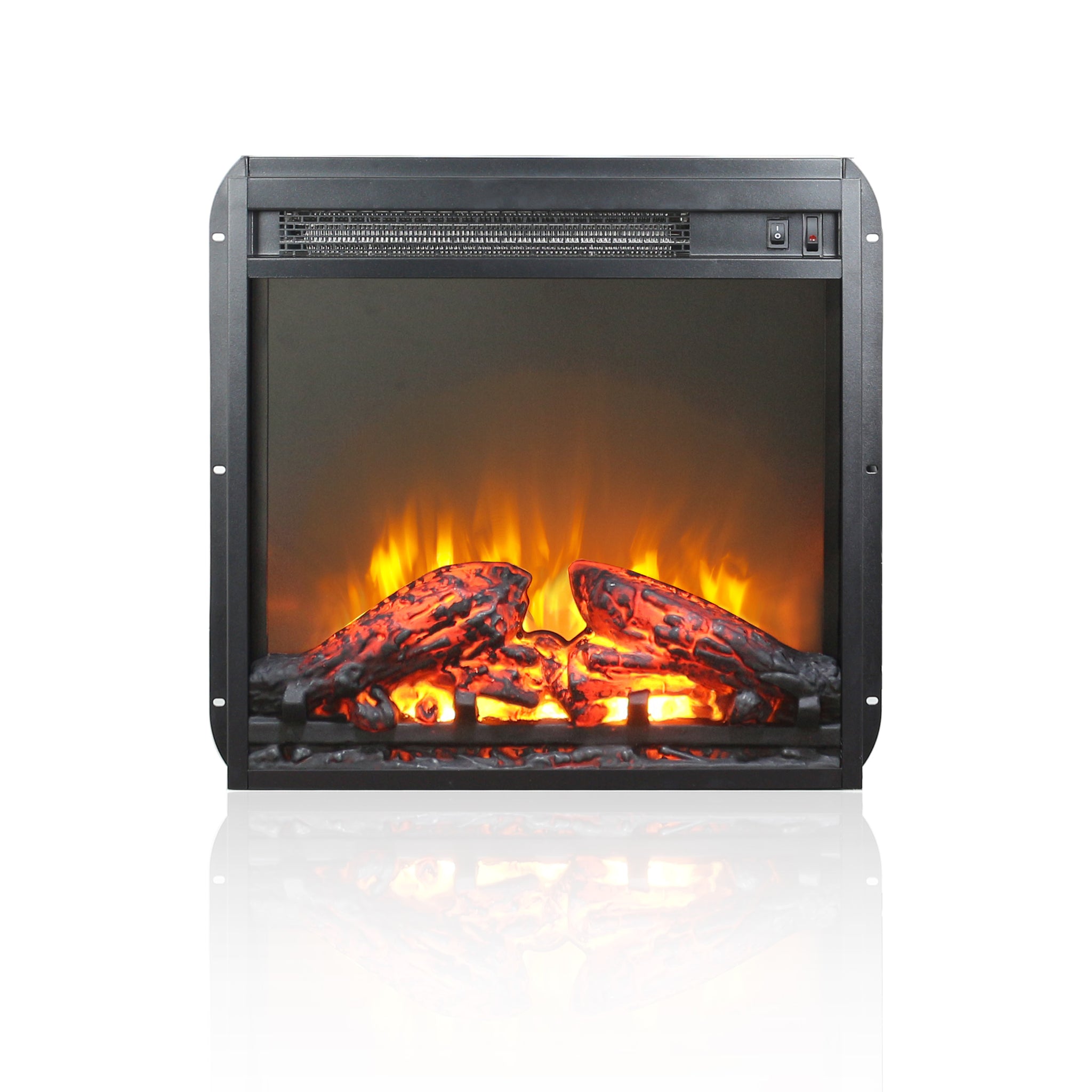 19.2 in. Insert Freestanding Metal Electric Fireplace in Black with Automatic Shut off and Realistic Flame
