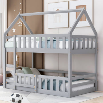 Twin over Twin Bus-shaped Bunk Bed with Wheels and Storage