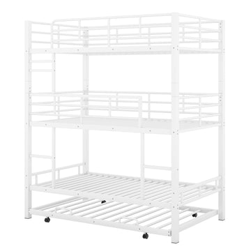 Metal Twin Size Triple Bunk Bed With Trundle