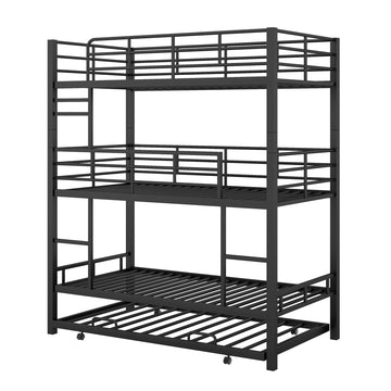 Metal Twin Size Triple Bunk Bed With Trundle