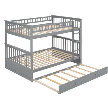 Full over Full Bunk Bed with Twin Size Trundle, Convertible Beds