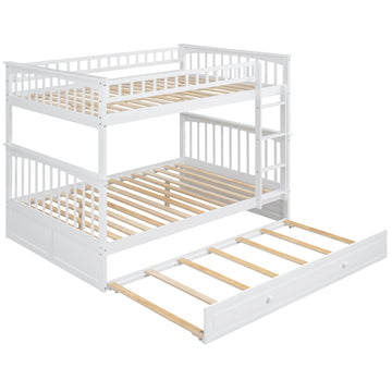 Full over Full Bunk Bed with Twin Size Trundle, Convertible Beds