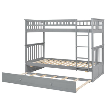 Twin over Twin Bunk Bed with Twin Size Trundle, Convertible Beds