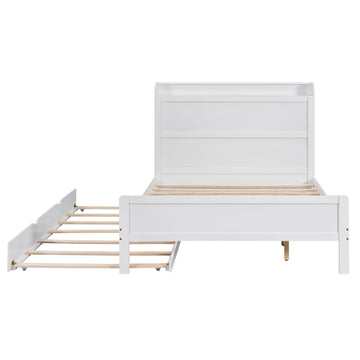 Full Size Platform Bed with Storage Headboard and Twin Size Trundle