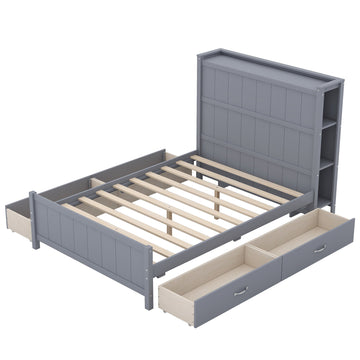 Full Size Platform Bed with Drawers and Storage Shelves