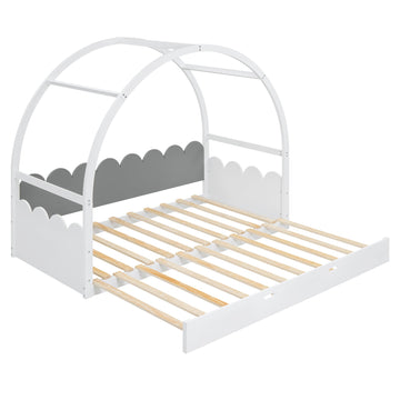 Twin size stretchable vaulted roof bed, children's bed pine wood frame