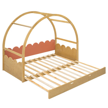 Twin size stretchable vaulted roof bed, children's bed pine wood frame