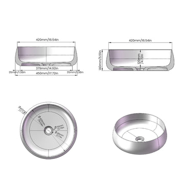 17.7 Inch Round Dark Coffee Resin Bathroom Vanity Sink Countertop Sink