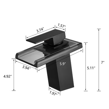 Brass Single Handle Single Hole Bathroom Faucet Matte Black with LED Temperature Sensor and Supply Hoses Easy Install