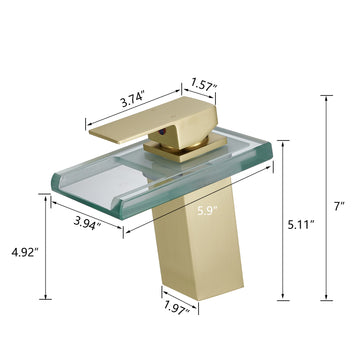 Brass Single Handle Single Hole Bathroom Faucet Brushed Gold with LED Temperature Sensor and Supply Hoses Easy Install