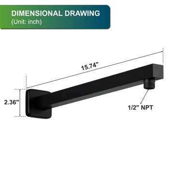 15.74 in Length Wall Mount 1/2 in NPT Shower Arm with Decorative Cover Matte Black