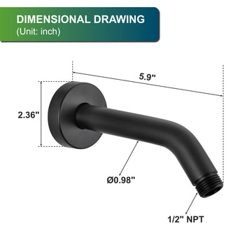 5.9 in Length Wall Mount 1/2 in NPT Shower Arm with Decorative Cover Matte Black